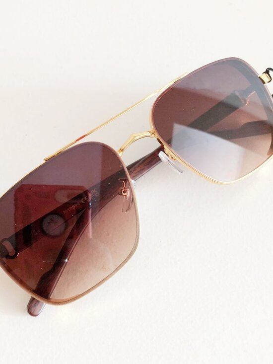Gold Square Aviator Sunglasses Brown Gradient Lens main image 4